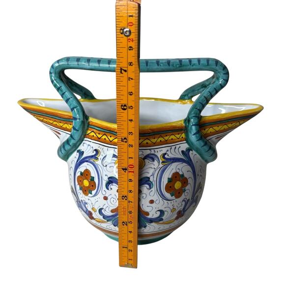 Cama Deruta Italy Hand Painted Majolica Pottery Double Handled Pitcher Vase - Picture 9 of 13